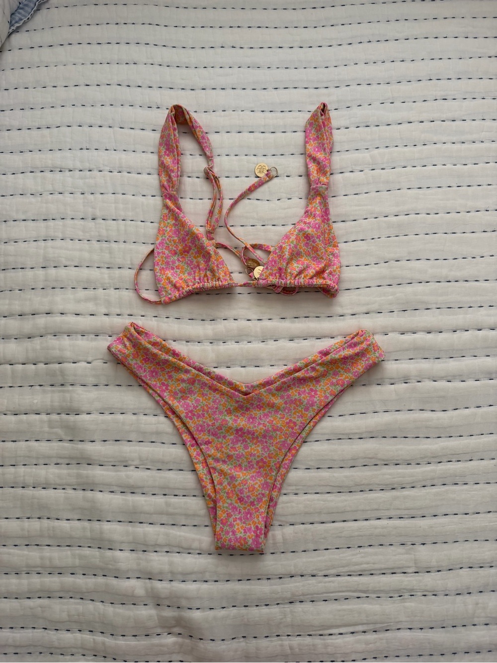 Kulani Kinis Pink Floral Tie Triangle Bikini